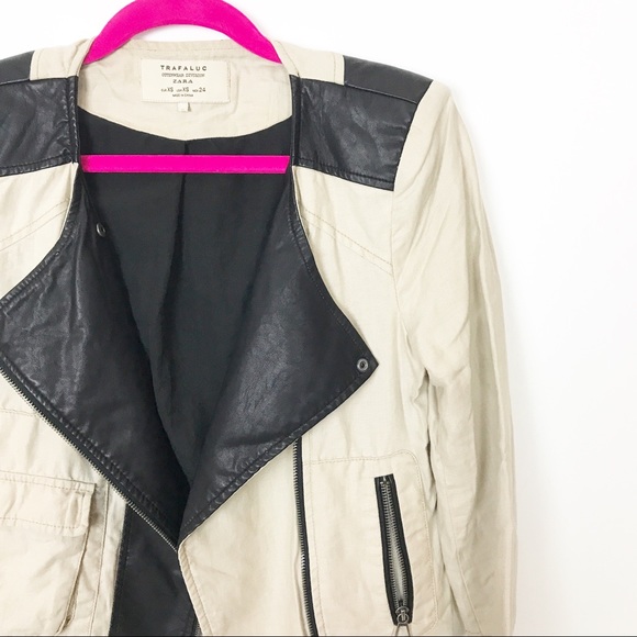 Zara Jacket | Blazer | Cream Canvas Black Leather - Picture 2 of 6